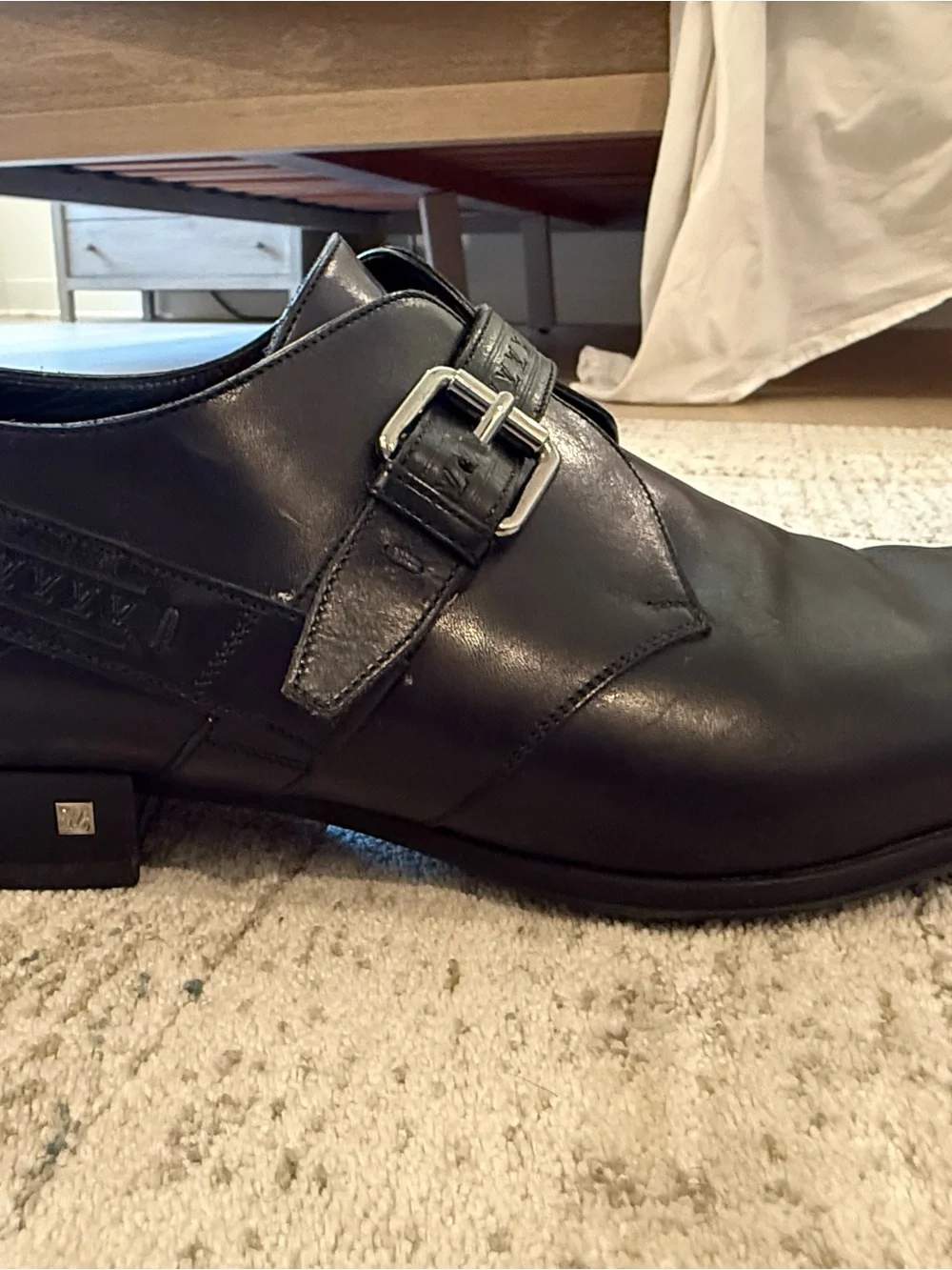 Louis Vuitton Black Leather Single Monk Strap Dress Shoes
